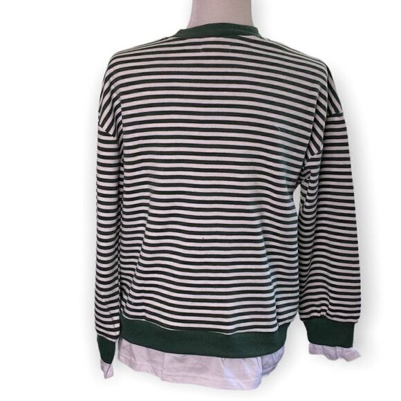 CALI BE Nordstrom Pullover Sweater Green White Stripe Peekaboo Hem SZ S NWT - Picture 2 of 9